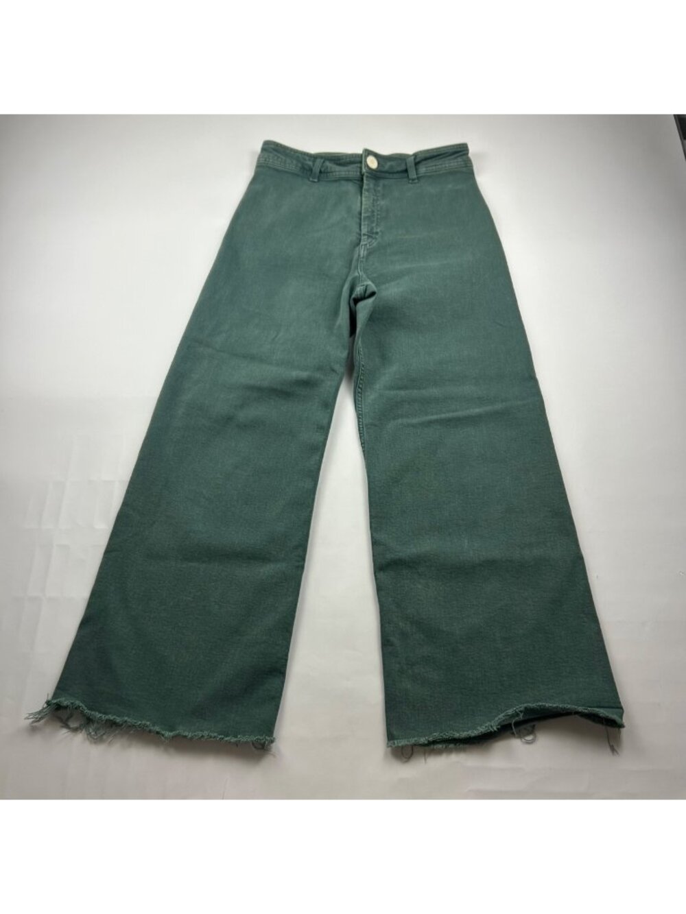 Zara Dark Green Stretch Denim High Rise Wide Leg Jeans 10
